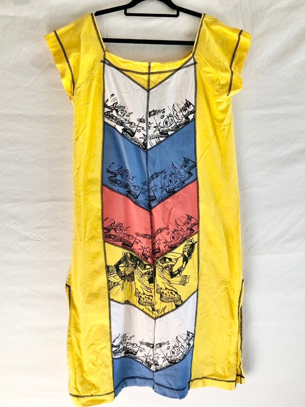 Arteza Yellow Block Stripe MuuMuu House Dress Beach Cover Up Size OS